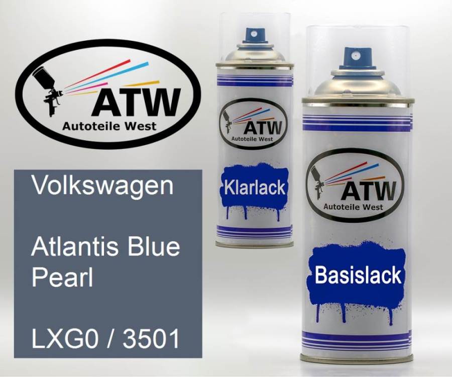 Volkswagen, Atlantis Blue Pearl, LXG0 / 3501: 400ml Sprühdose + 400ml Klarlack - Set, von ATW Autoteile West.